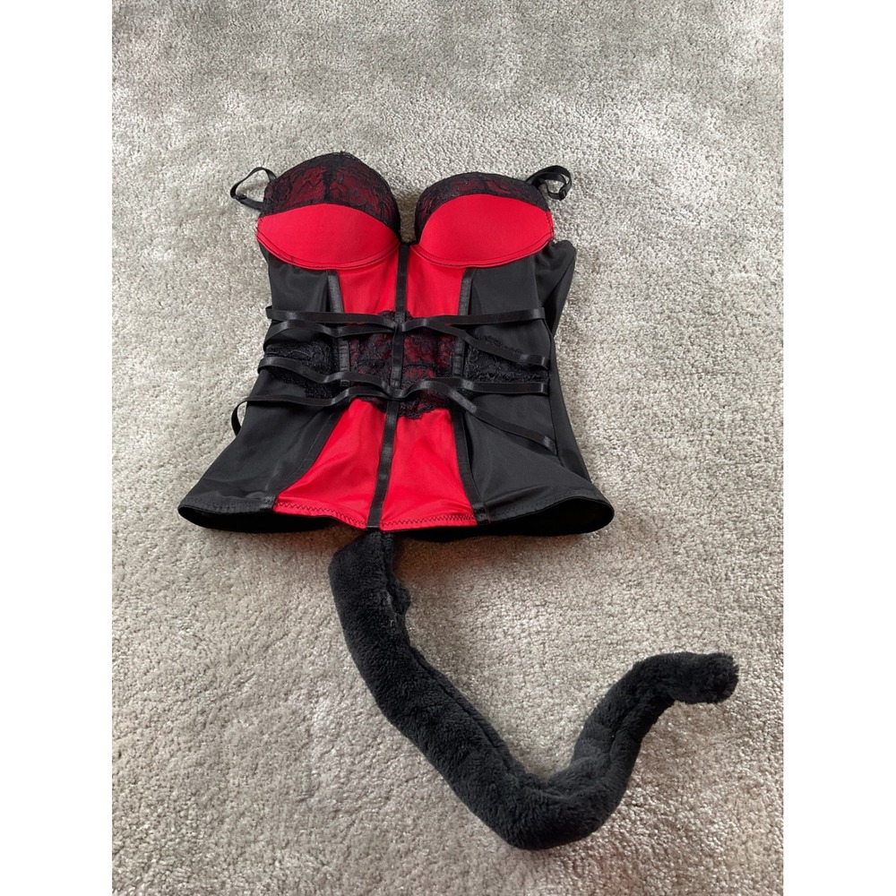 Spirit Halloween Black & Red Corset Lingerie‎ Costume with Tail - Medium